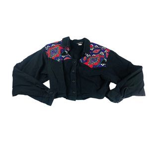 1270 VTG Panhandle Slim Western Aztec Cropped Shirt Womens Medium Button Up Pads